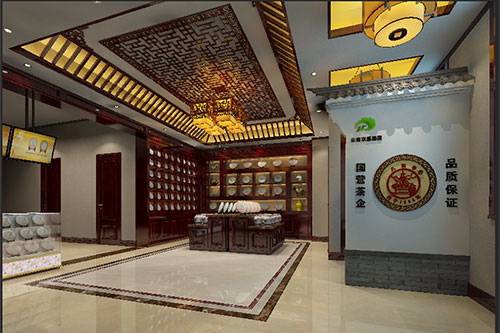 湘桥古朴典雅的中式茶叶店大堂设计效果图